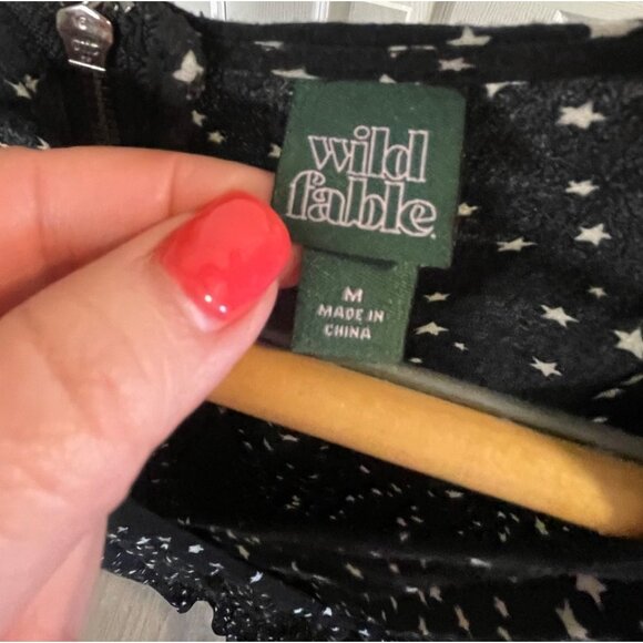 Wild Fable Black Star Patterned Faux Wrap Midi Length Dress Sz M - Picture 5 of 9